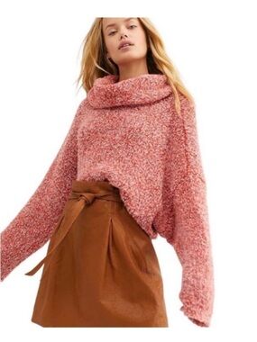 Free People Boho Chic Orange Scarlet Flame BFF Cowl Neck Oversized Sweater S